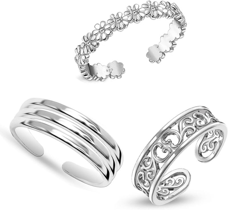 LeCalla 925 Sterling Silver Minimalist Toe Rings Set Simple Open Adjustable Toe-Rings for Women - Image 3